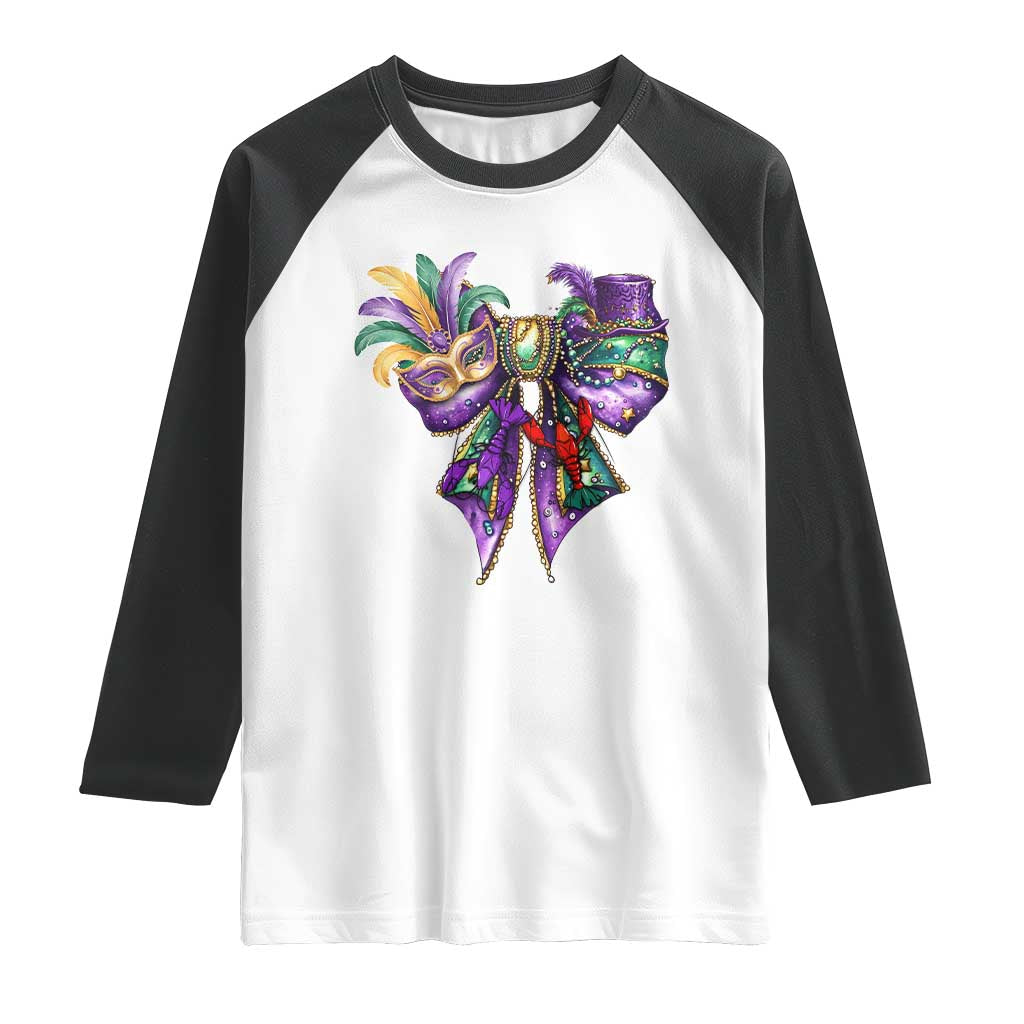 Coquette Bow Mardi Gras Raglan Shirt New Orleans Carnival Beads Mask Crawfish TS09 White Black Print Your Wear