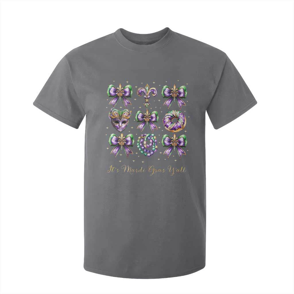 Coquette Bow Mardi Gras T Shirt For Kid It's Mardi Gras Y'all Fleur De Lis Mask TS09 Charcoal Print Your Wear