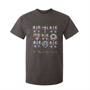 Coquette Bow Mardi Gras T Shirt For Kid It's Mardi Gras Y'all Fleur De Lis Mask TS09 Dark Chocolate Print Your Wear