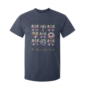 Coquette Bow Mardi Gras T Shirt For Kid It's Mardi Gras Y'all Fleur De Lis Mask TS09 Navy Print Your Wear