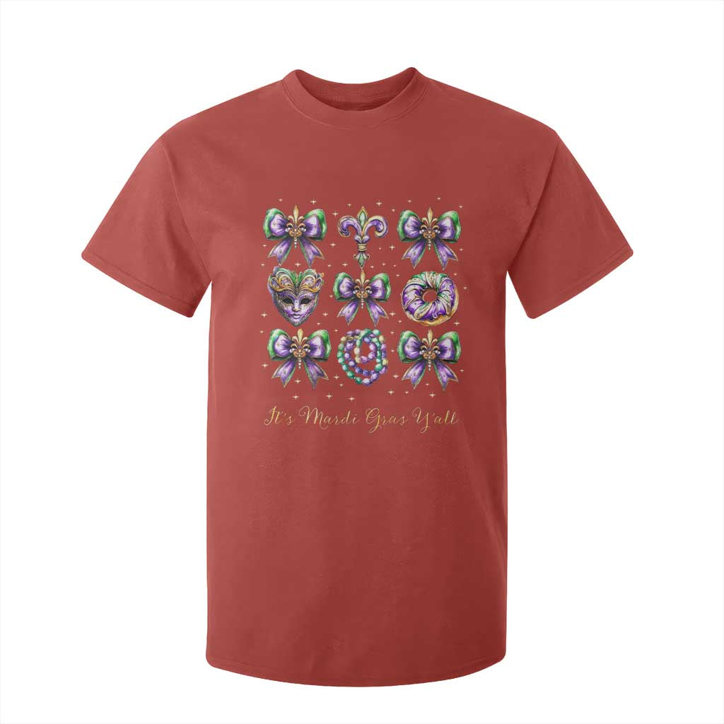 Coquette Bow Mardi Gras T Shirt For Kid It's Mardi Gras Y'all Fleur De Lis Mask TS09 Red Print Your Wear