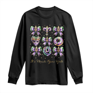 Coquette Bow Mardi Gras Long Sleeve Shirt It's Mardi Gras Y'all Fleur De Lis Mask TS09 Black Print Your Wear