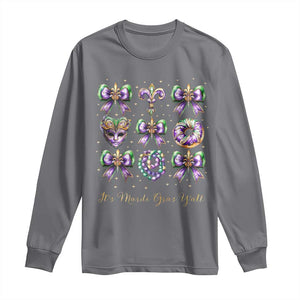 Coquette Bow Mardi Gras Long Sleeve Shirt It's Mardi Gras Y'all Fleur De Lis Mask TS09 Charcoal Print Your Wear