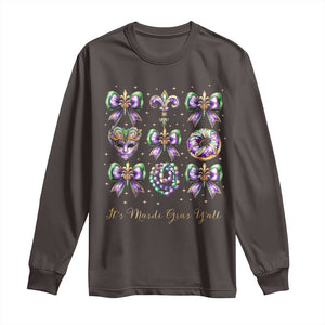 Coquette Bow Mardi Gras Long Sleeve Shirt It's Mardi Gras Y'all Fleur De Lis Mask TS09 Dark Chocolate Print Your Wear