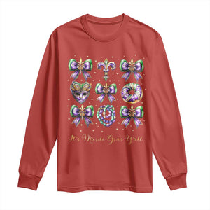 Coquette Bow Mardi Gras Long Sleeve Shirt It's Mardi Gras Y'all Fleur De Lis Mask TS09 Red Print Your Wear