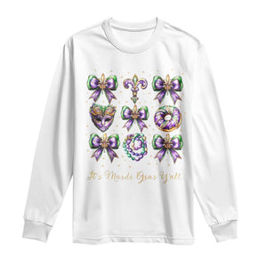 Coquette Bow Mardi Gras Long Sleeve Shirt It's Mardi Gras Y'all Fleur De Lis Mask TS09 White Print Your Wear