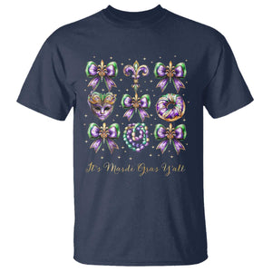 Coquette Bow Mardi Gras T Shirt It's Mardi Gras Y'all Fleur De Lis Mask TS09 Navy Print Your Wear