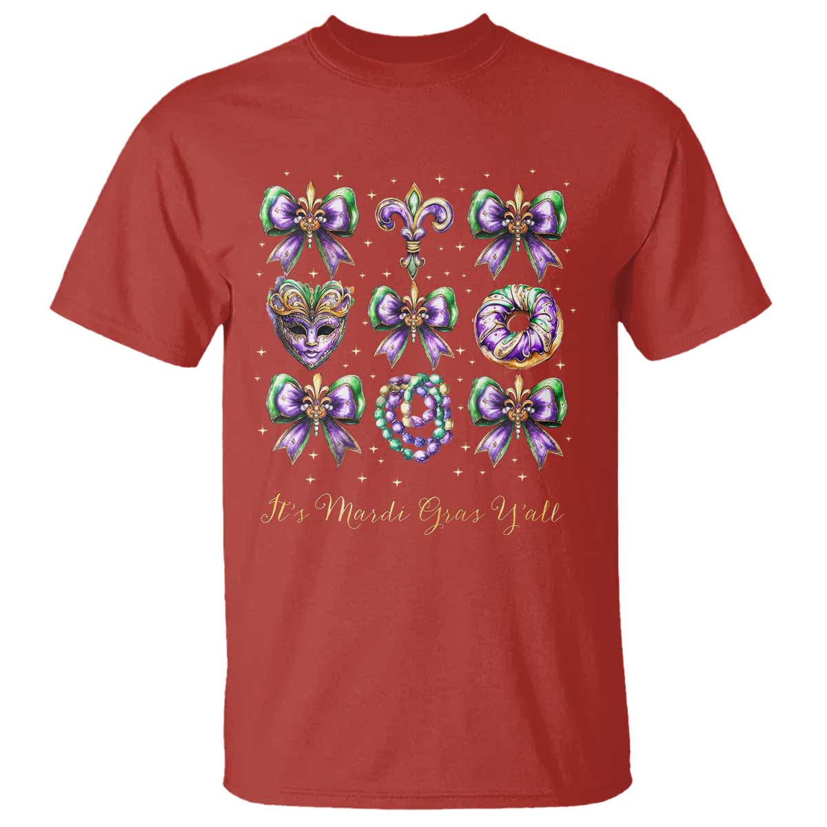 Coquette Bow Mardi Gras T Shirt It's Mardi Gras Y'all Fleur De Lis Mask TS09 Red Print Your Wear