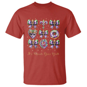 Coquette Bow Mardi Gras T Shirt It's Mardi Gras Y'all Fleur De Lis Mask TS09 Red Print Your Wear