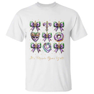 Coquette Bow Mardi Gras T Shirt It's Mardi Gras Y'all Fleur De Lis Mask TS09 White Print Your Wear