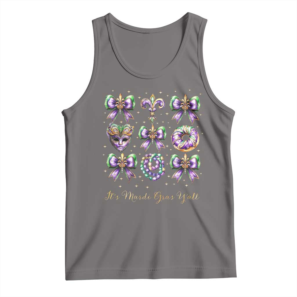 Coquette Bow Mardi Gras Tank Top It's Mardi Gras Y'all Fleur De Lis Mask TS09 Deep Heather Print Your Wear