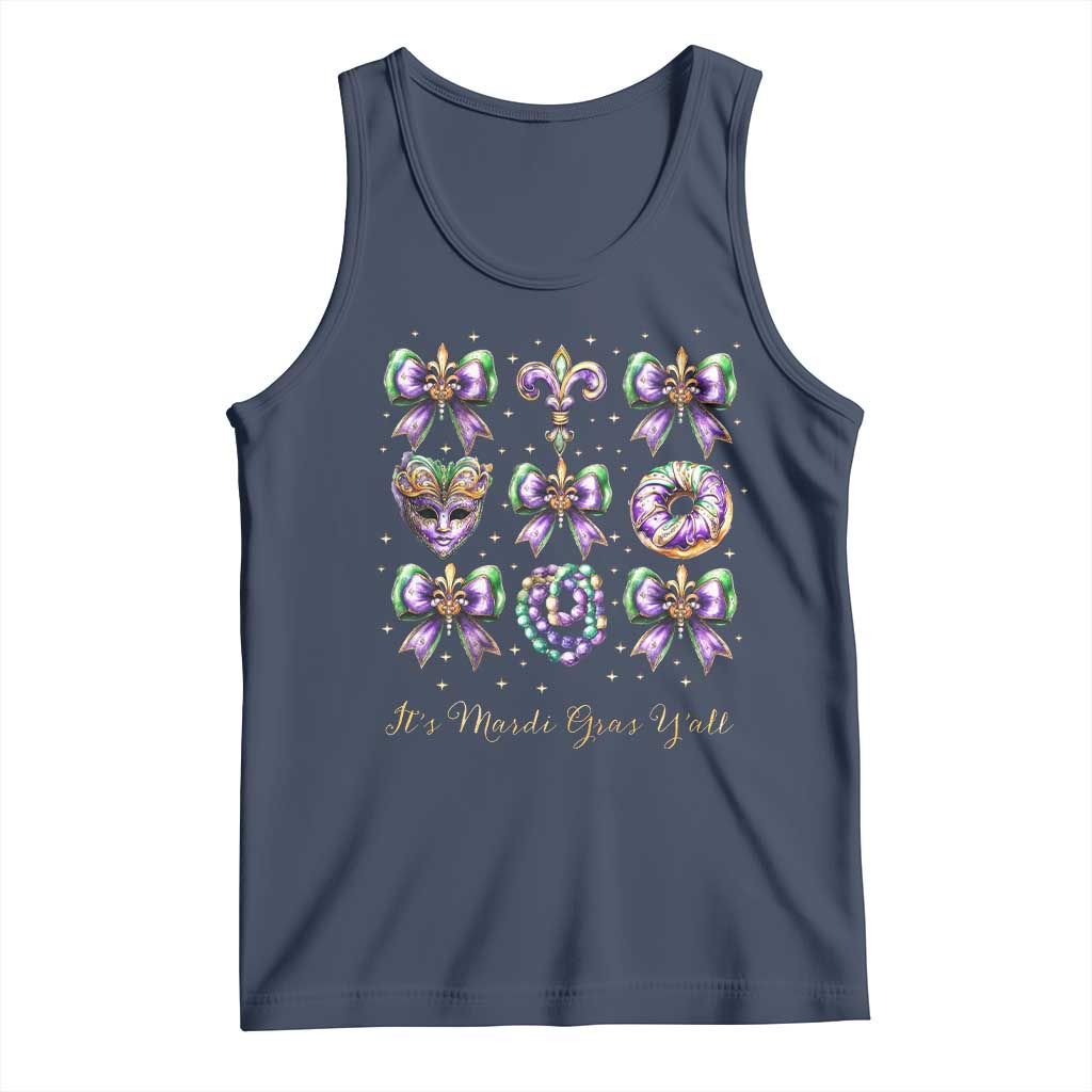 Coquette Bow Mardi Gras Tank Top It's Mardi Gras Y'all Fleur De Lis Mask TS09 Navy Print Your Wear