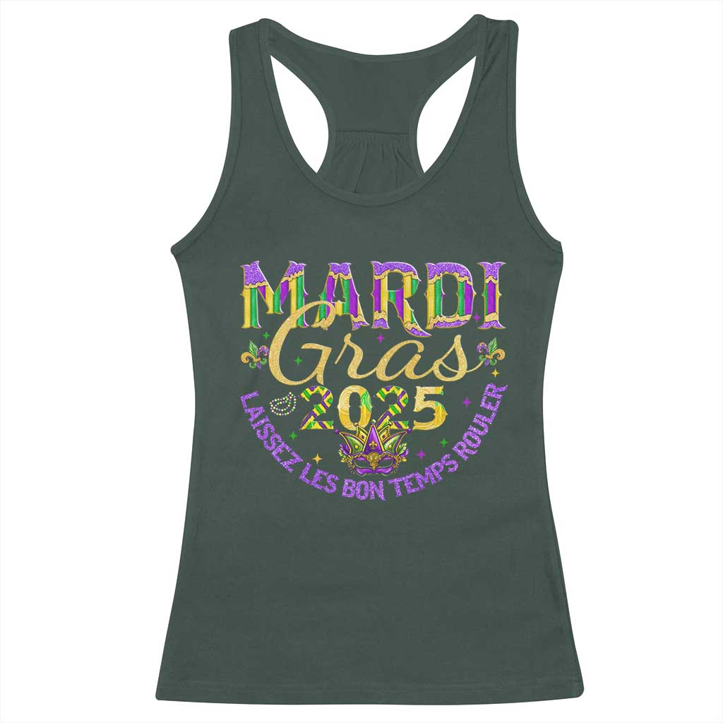 Mardi Gras 2025 Racerback Tank Top Laissez Les Bon Temps Rouler TS09 Dark Forest Green Print Your Wear