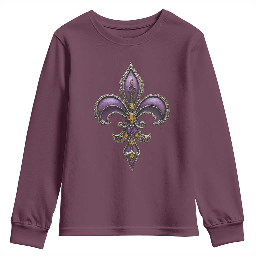 Louisiana Aesthetic Fleur De Lis Youth Sweatshirt TS09 Maroon Print Your Wear
