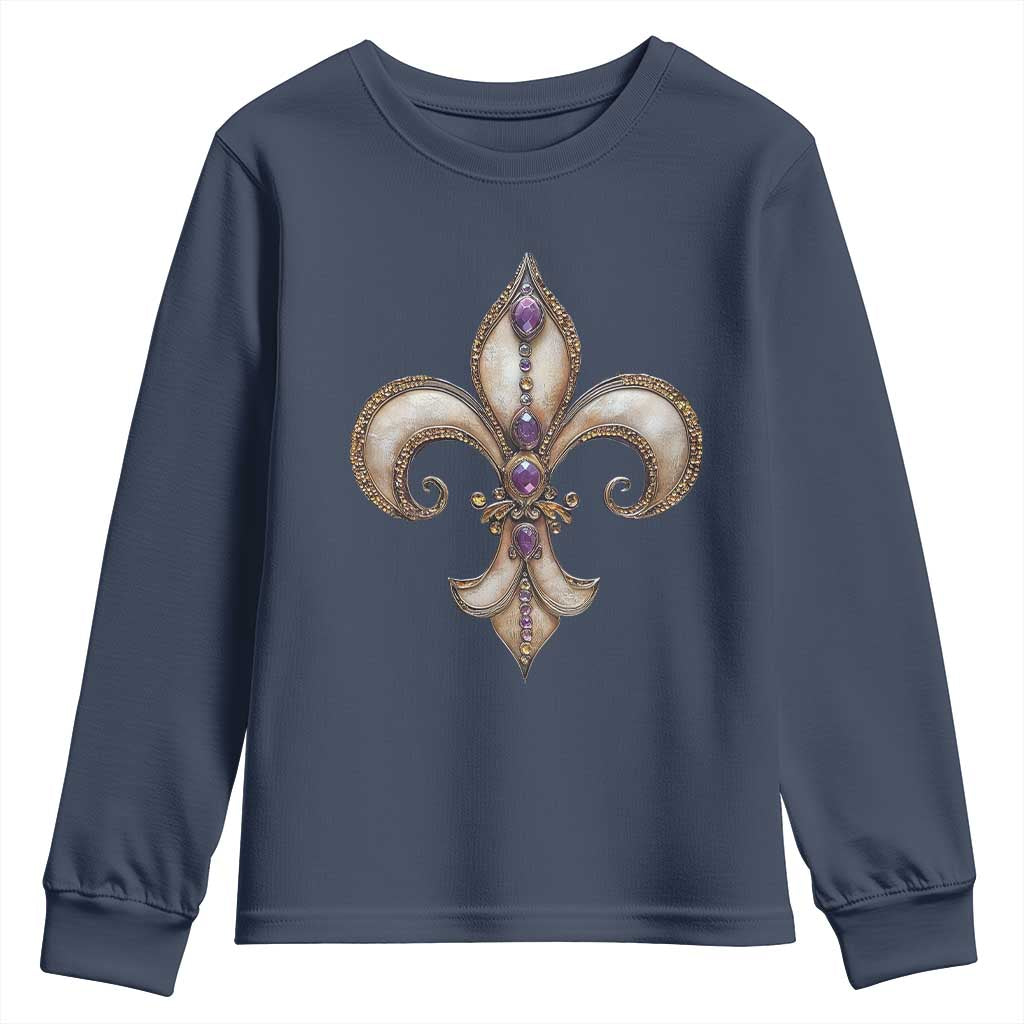 Aesthetic Fleur De Lis Youth Sweatshirt TS09 Navy Print Your Wear