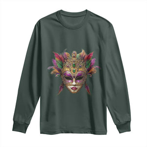 Jeweled Mask Louisiana Mardi Gras Long Sleeve Shirt TS09 Dark Forest Green Print Your Wear