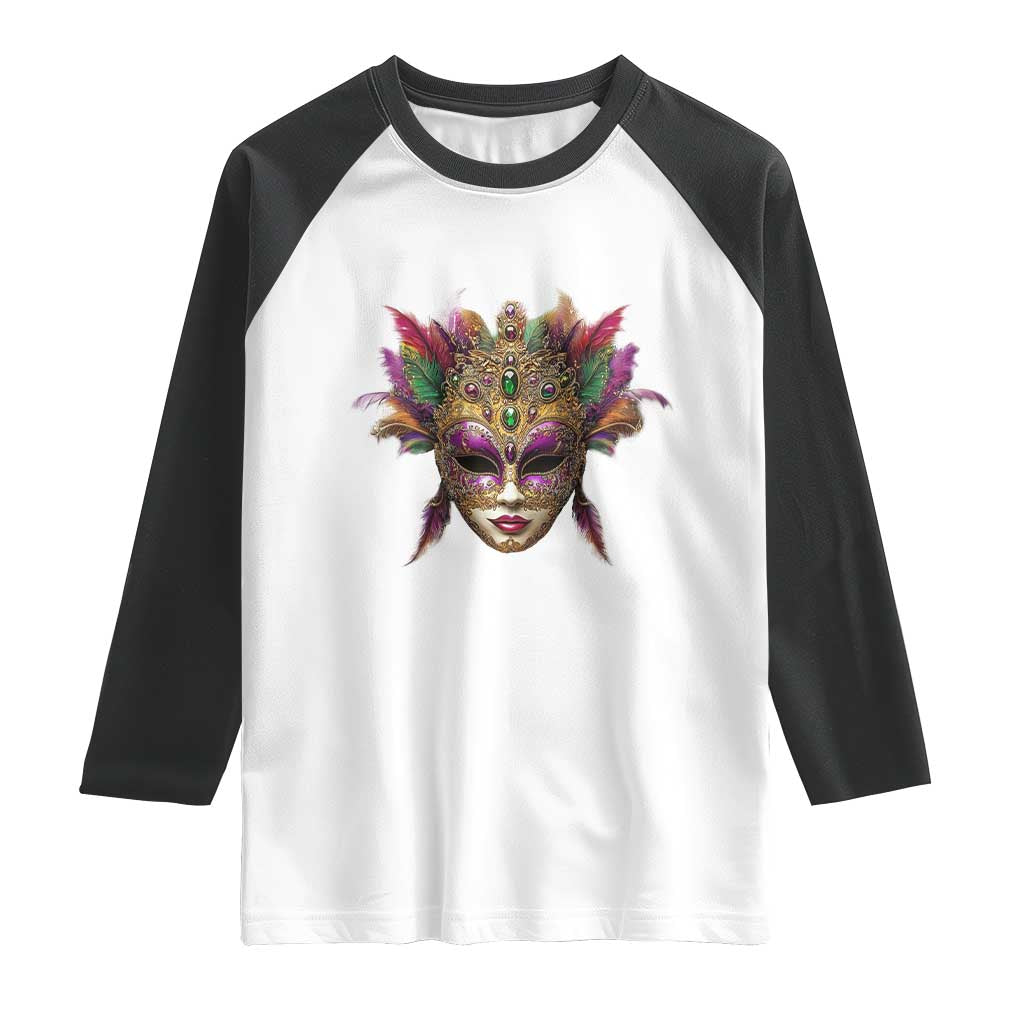 Jeweled Mask Louisiana Mardi Gras Raglan Shirt TS09 White Black Print Your Wear