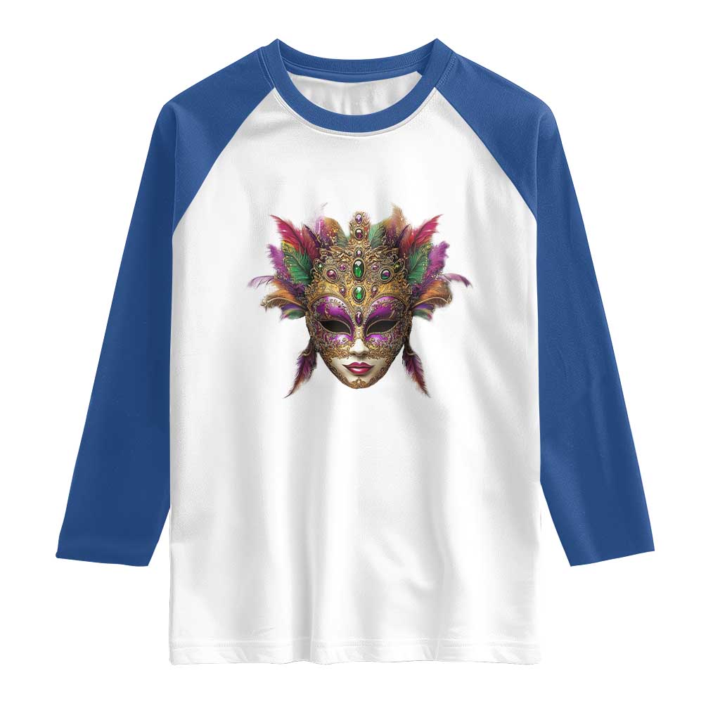 Jeweled Mask Louisiana Mardi Gras Raglan Shirt TS09 White Royal Print Your Wear