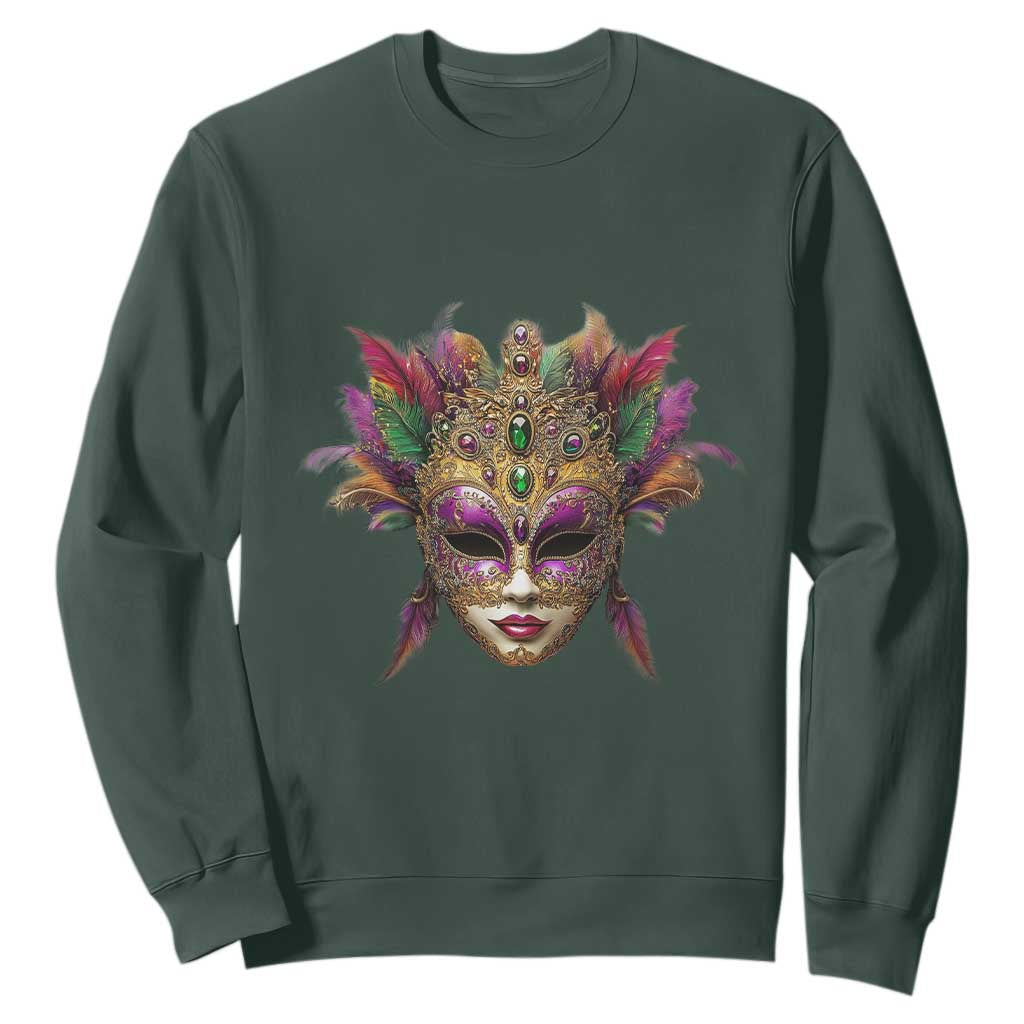 Jeweled Mask Louisiana Mardi Gras Sweatshirt TS09 Dark Forest Green Print Your Wear