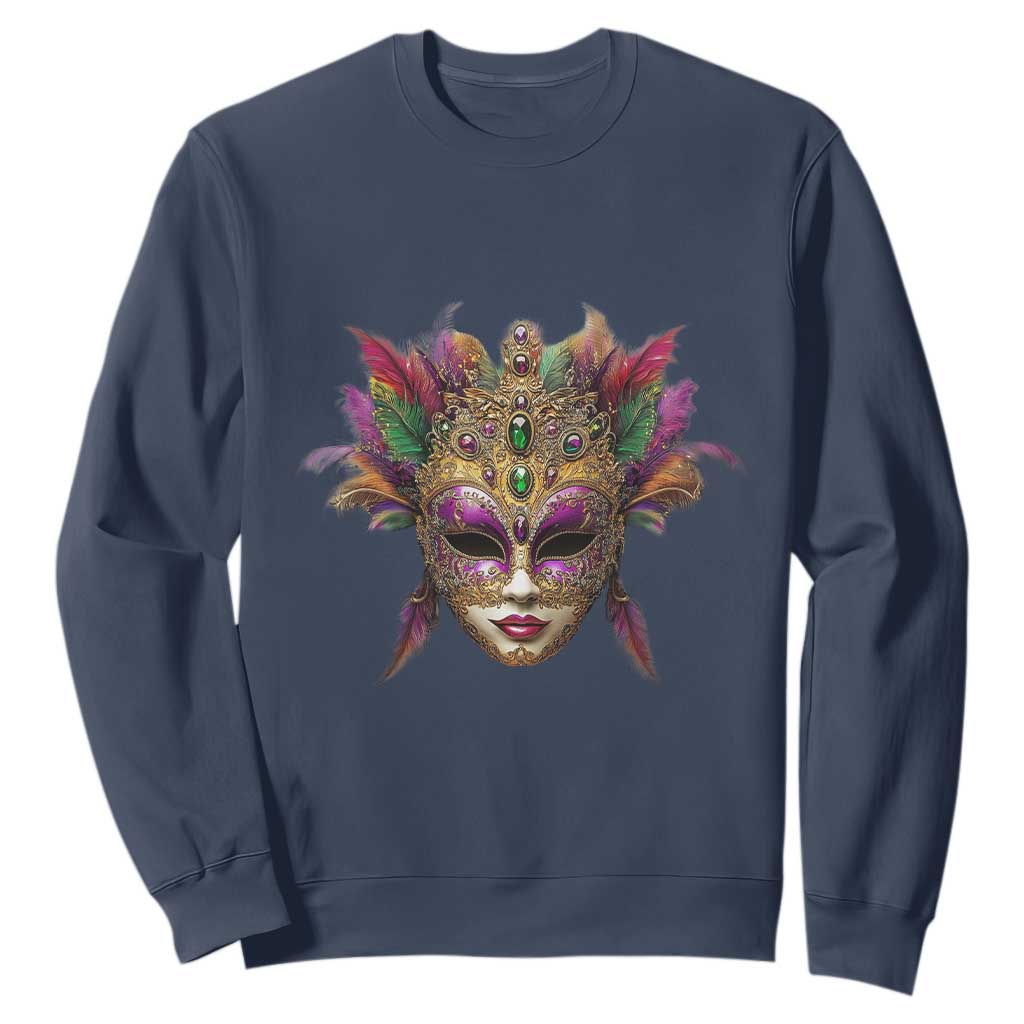 Jeweled Mask Louisiana Mardi Gras Sweatshirt TS09 Navy Print Your Wear