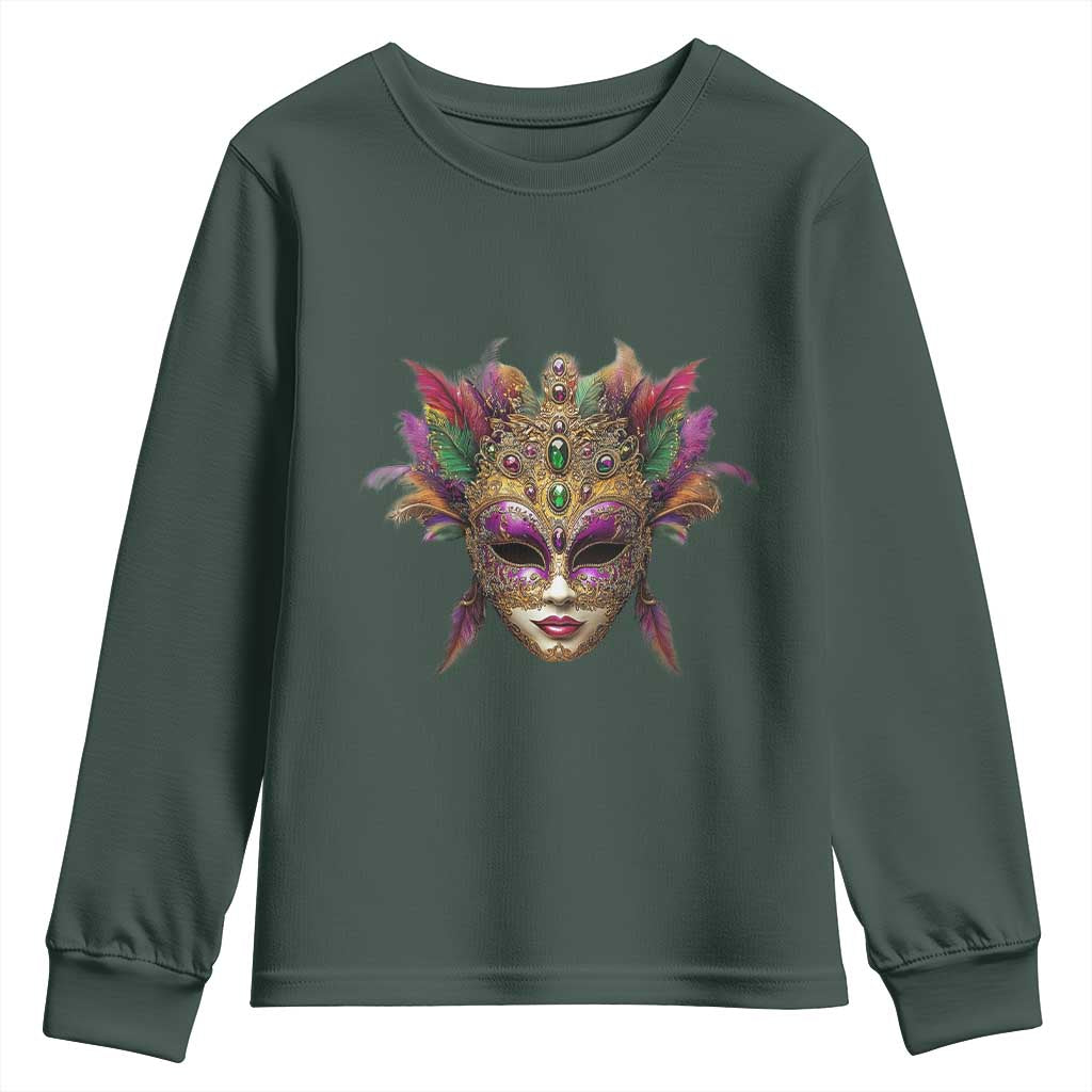 Jeweled Mask Louisiana Mardi Gras Youth Sweatshirt TS09 Dark Forest Green Print Your Wear