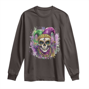 Skeleton Jester Louisiana Mardi Gras Long Sleeve Shirt TS09 Dark Chocolate Print Your Wear