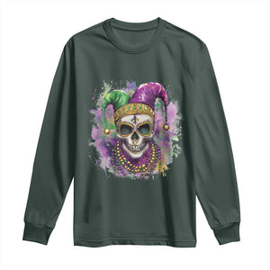 Skeleton Jester Louisiana Mardi Gras Long Sleeve Shirt TS09 Dark Forest Green Print Your Wear