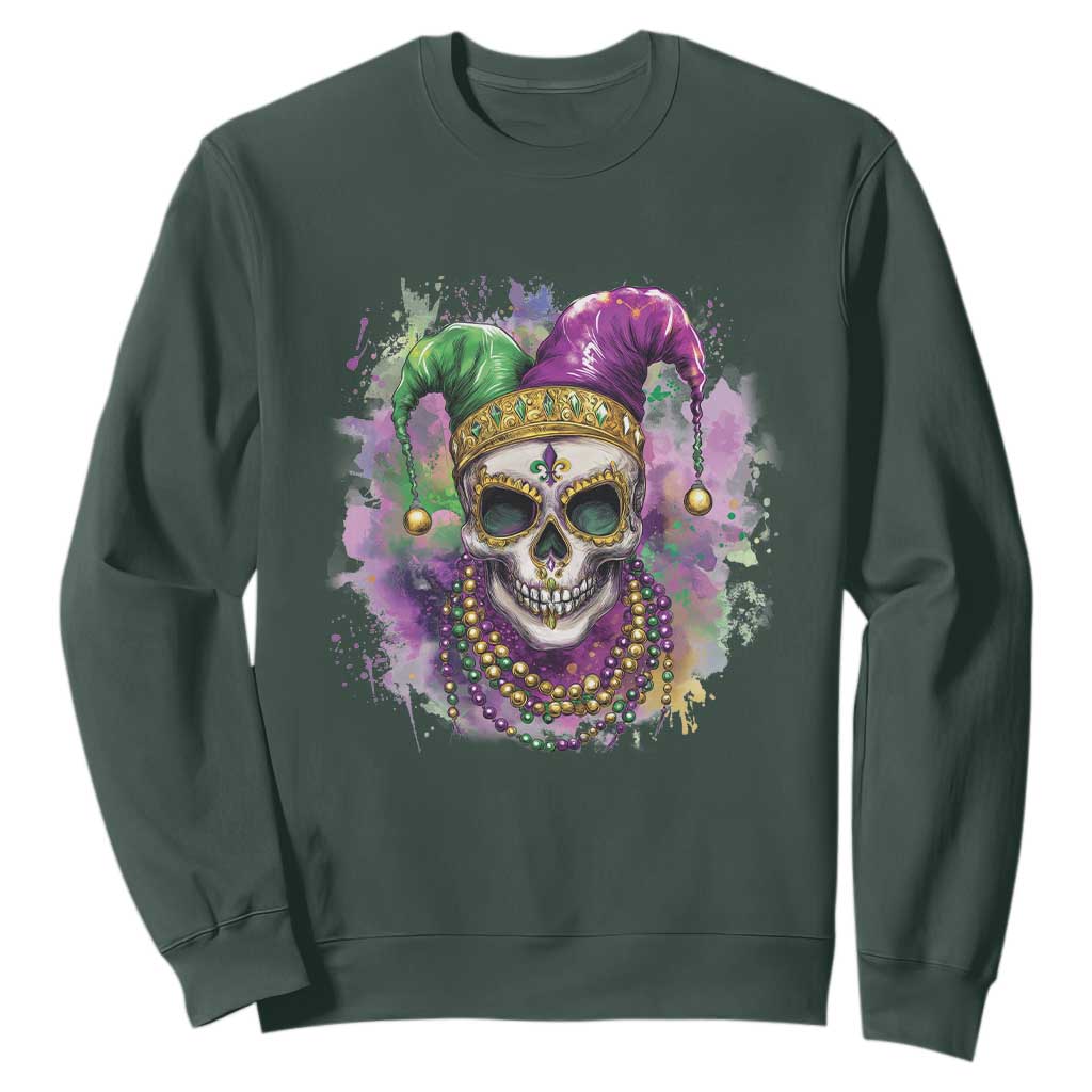 Skeleton Jester Louisiana Mardi Gras Sweatshirt TS09 Dark Forest Green Print Your Wear