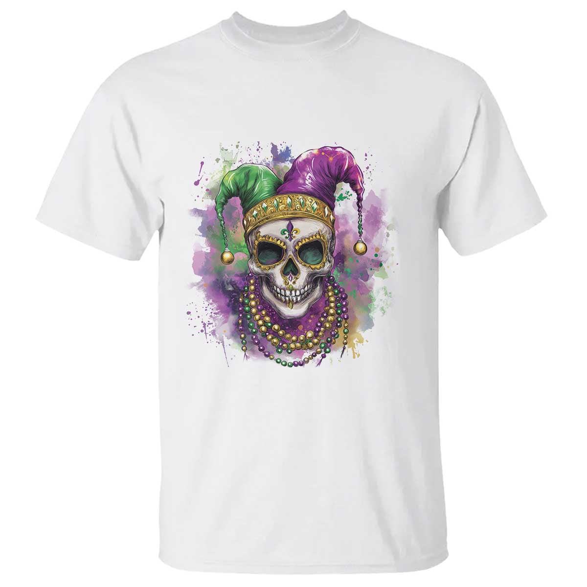 Skeleton Jester Louisiana Mardi Gras T Shirt TS09 White Print Your Wear