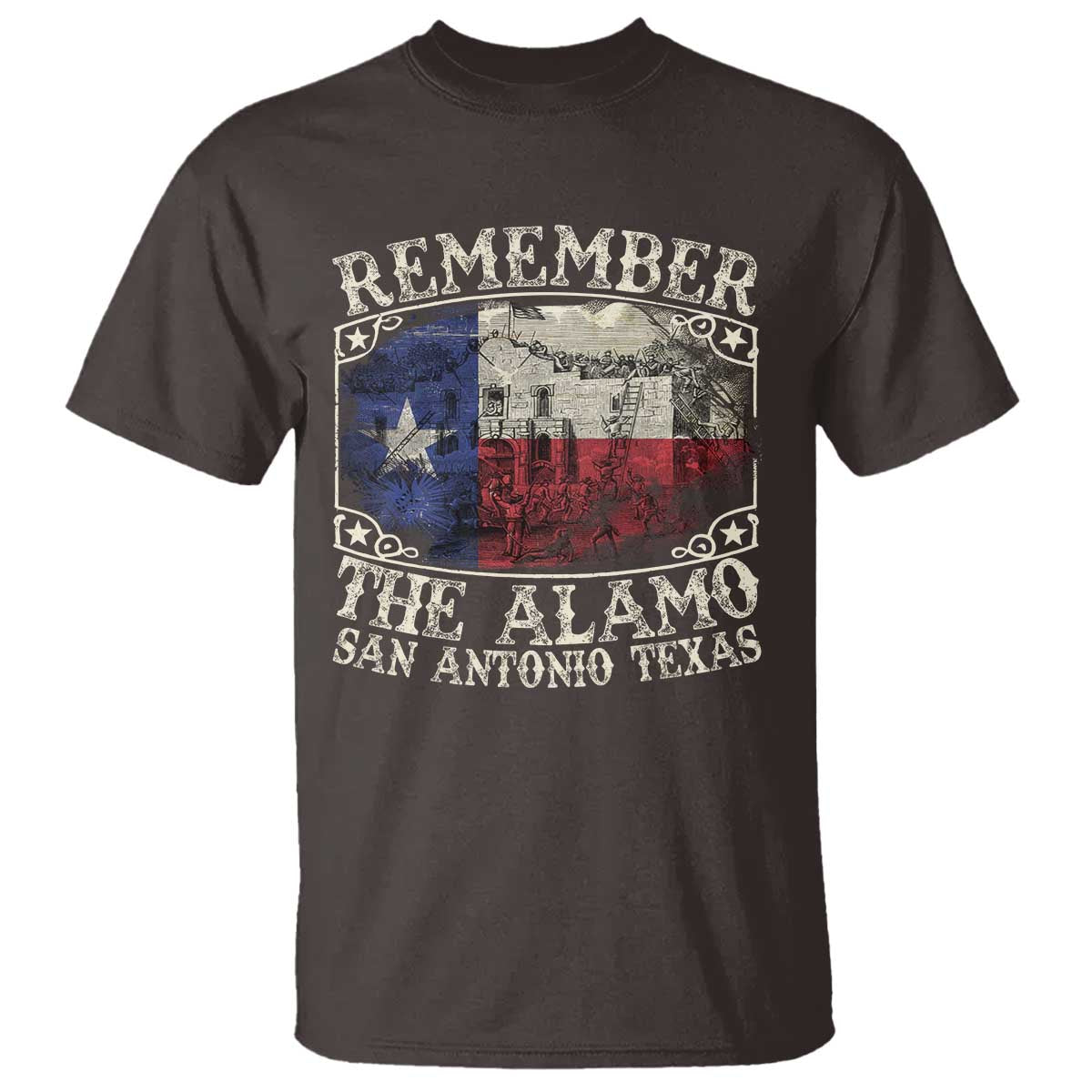Texas Remember The Alamo T Shirt San Antonio Alamo War Texan Flag History Lover TS09 Dark Chocolate Print Your Wear