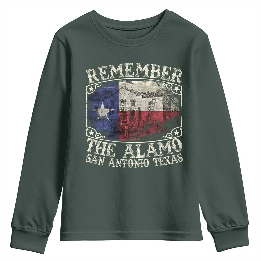 Texas Remember The Alamo Youth Sweatshirt San Antonio Alamo War Texan Flag History Lover TS09 Dark Forest Green Print Your Wear