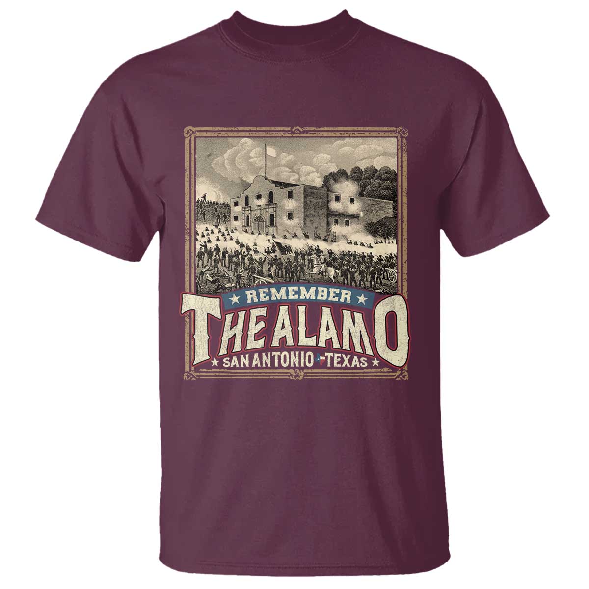 Texas Remember The Alamo T Shirt San Antonio Alamo War History Lover TS09 Maroon Print Your Wear