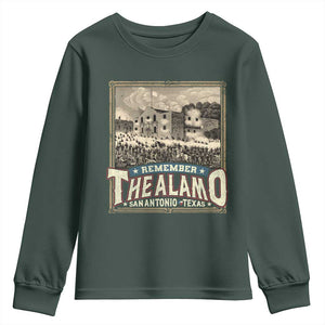 Texas Remember The Alamo Youth Sweatshirt San Antonio Alamo War History Lover TS09 Dark Forest Green Print Your Wear