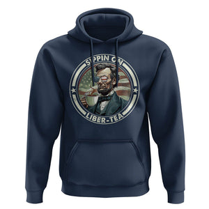 Funny Abraham Lincoln Hoodie Sippin On Liber-Tea Drinking Tea 4th Of July TS09 Navy Print Your Wear