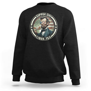 Funny Abraham Lincoln Sweatshirt Sippin On Liber-Tea Drinking Tea 4th Of July TS09 Black Print Your Wear