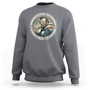 Funny Abraham Lincoln Sweatshirt Sippin On Liber-Tea Drinking Tea 4th Of July TS09 Charcoal Print Your Wear