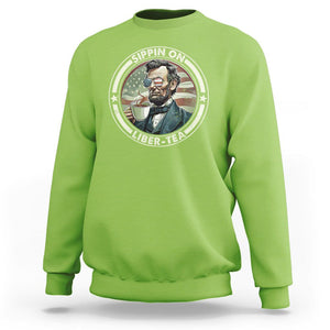 Funny Abraham Lincoln Sweatshirt Sippin On Liber-Tea Drinking Tea 4th Of July TS09 Lime Print Your Wear