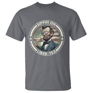 Funny Abraham Lincoln T Shirt Sippin On Liber-Tea Drinking Tea 4th Of July TS09 Charcoal Print Your Wear