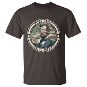 Funny Abraham Lincoln T Shirt Sippin On Liber-Tea Drinking Tea 4th Of July TS09 Dark Chocolate Print Your Wear