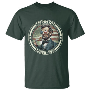 Funny Abraham Lincoln T Shirt Sippin On Liber-Tea Drinking Tea 4th Of July TS09 Dark Forest Green Print Your Wear