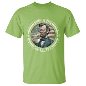 Funny Abraham Lincoln T Shirt Sippin On Liber-Tea Drinking Tea 4th Of July TS09 Lime Print Your Wear