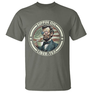 Funny Abraham Lincoln T Shirt Sippin On Liber-Tea Drinking Tea 4th Of July TS09 Military Green Print Your Wear