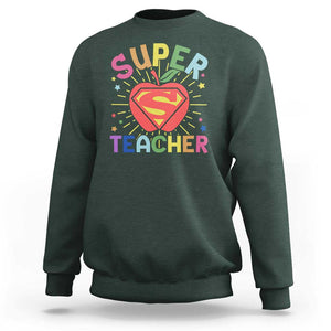 Funny Super Teacher Superhero Apple Sweatshirt TS09 Dark Forest Green Print Your Wear