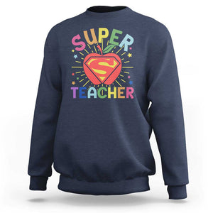 Funny Super Teacher Superhero Apple Sweatshirt TS09 Navy Print Your Wear