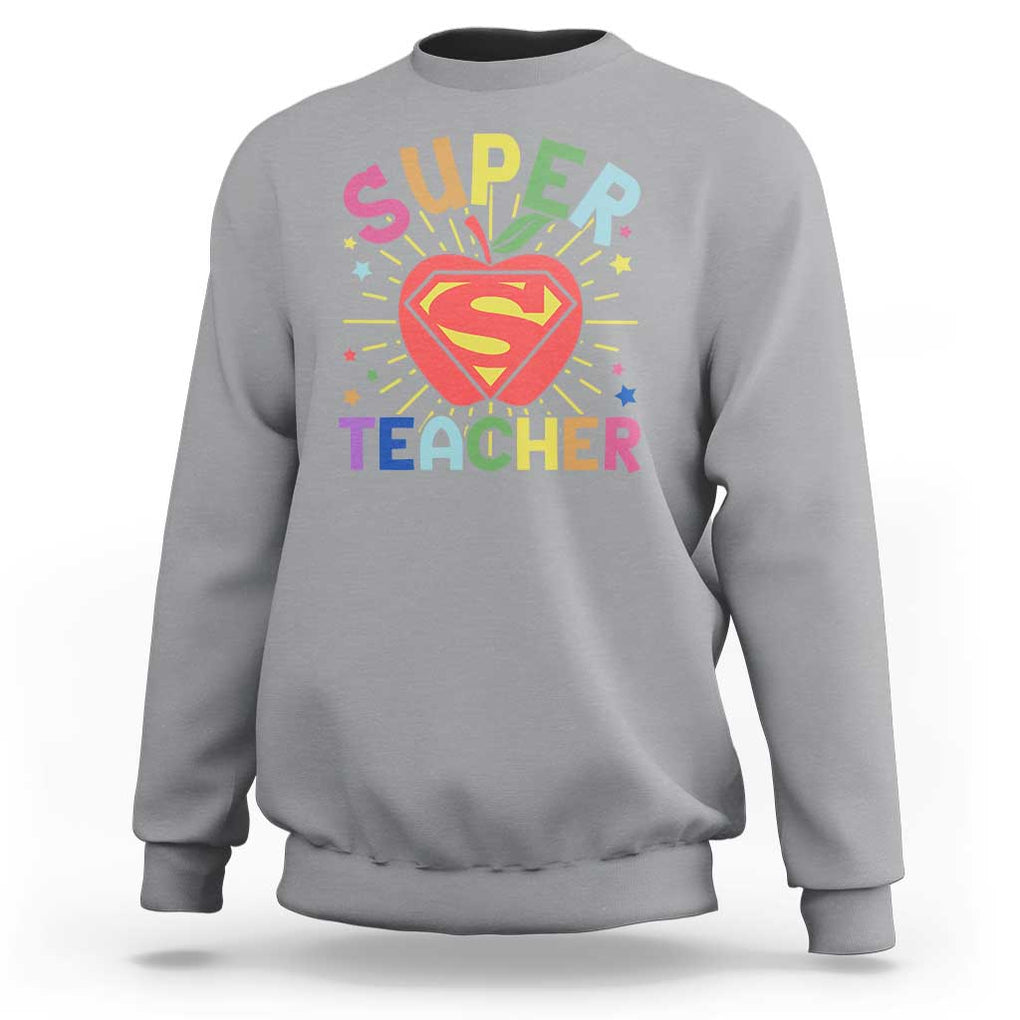 Funny Super Teacher Superhero Apple Sweatshirt TS09 Sport Gray Print Your Wear