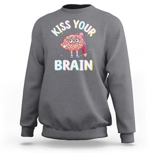 Teacher Sweatshirt Kiss Your Brain Back To School TS09 Charcoal Print Your Wear