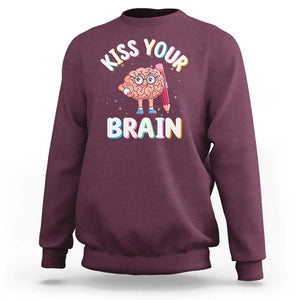 Teacher Sweatshirt Kiss Your Brain Back To School TS09 Maroon Print Your Wear