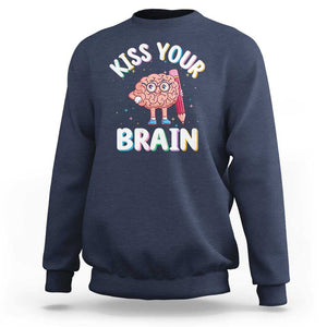 Teacher Sweatshirt Kiss Your Brain Back To School TS09 Navy Print Your Wear