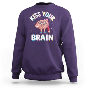 Teacher Sweatshirt Kiss Your Brain Back To School TS09 Purple Print Your Wear