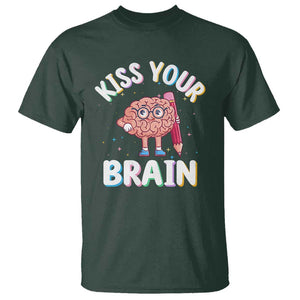 Teacher T Shirt Kiss Your Brain Back To School TS09 Dark Forest Green Print Your Wear